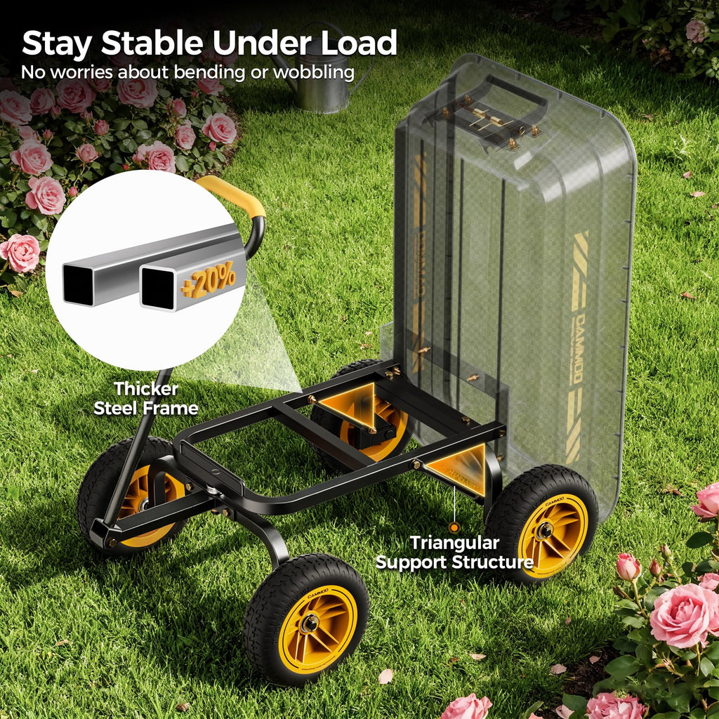 CAMMOO 600 lbs Utility Heavy-Duty Garden Dump Cart 4 Cu.Ft with 10" NO-FLAT TIRES for Landscaping Gardening