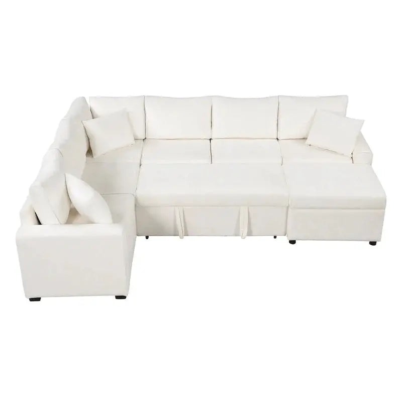 Modular Sectional Sofa Bed With Pull-Out Sleeper, Storage Ottoman, 112.2D x 86.2W x 35.8H