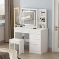 LED Vanity Desk Set With Illuminated Mirror, Stool, 39.4in Wide - White