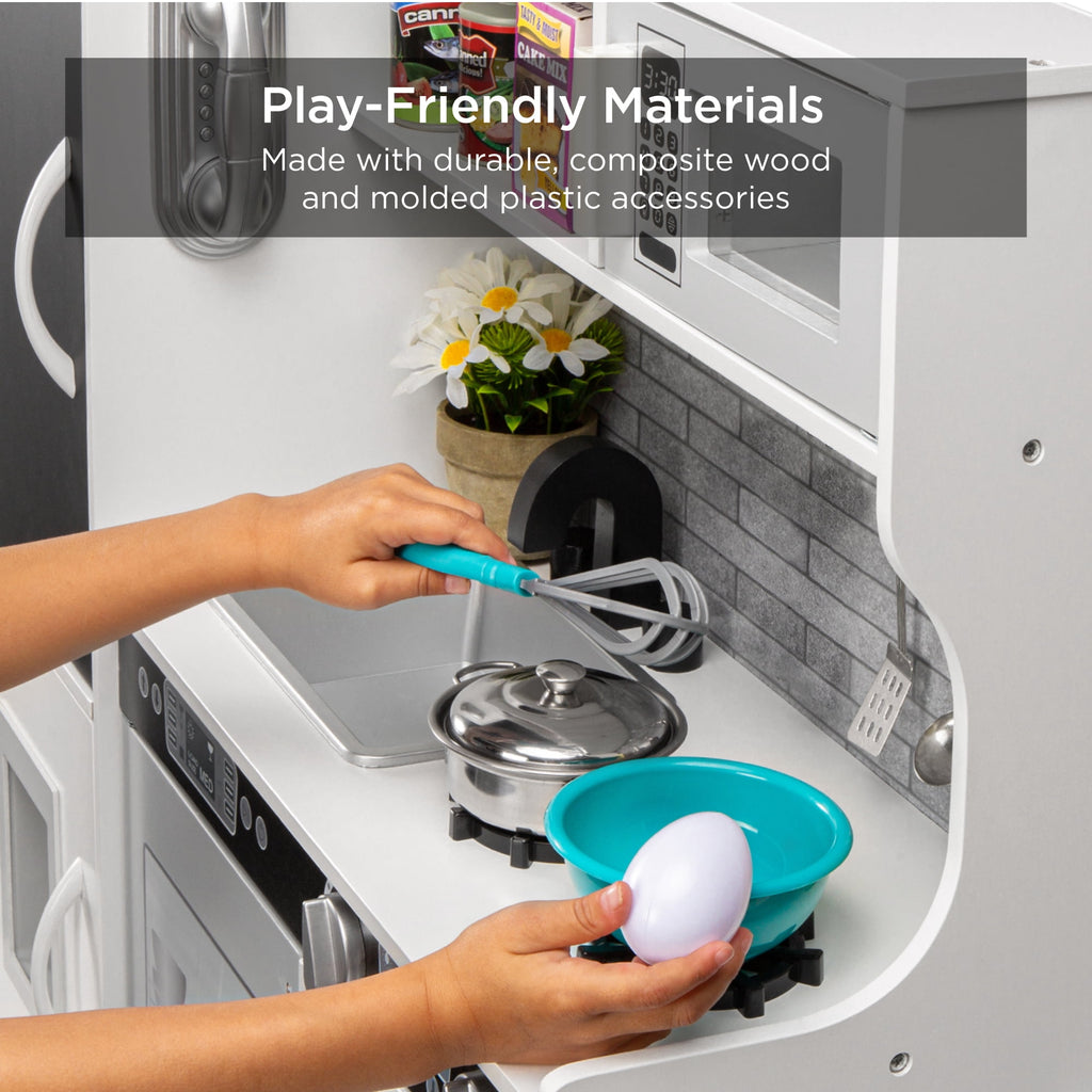 Best Choice Products Wooden Play Kitchen for Kids, Pretend Play Cooking Set with Accessories, Ages 3+ - Chalk