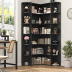 Homfa 73.9” Tall Corner Bookshelf, 6 Tier L-Shaped Large Display Bookcase with Curved Edges for Living Room Home Office Study, Black