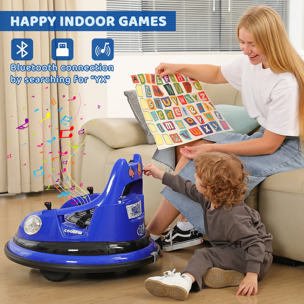 12V Bumper Car,Neche Ride On Toys for Toddlers,360° Spin Toddler Car with Remote,5 LED Lights,Blue