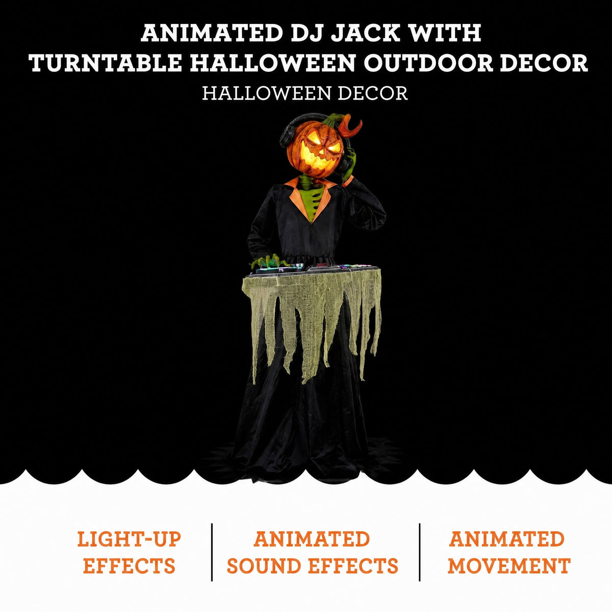 Way To Celebrate Animated DJ Jack with Turntable Halloween Outdoor Decor, 72 in
