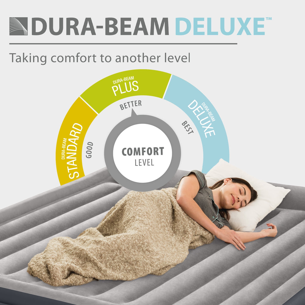 Intex Dura Beam Plus Deluxe Air Mattress Bed with Built In Pump, King-Sized Bed