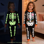 Rimyaw Kids Halloween Pajamas Set, Glow in the Dark Skeleton Sleepwear, 2-Piece cottom Long Sleeve PJs for Boys and Girls, Black