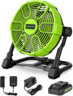 Greenworks 24V 10in 5-Speed Fan 500 CFM With 2.0Ah USB Battery And Charger
