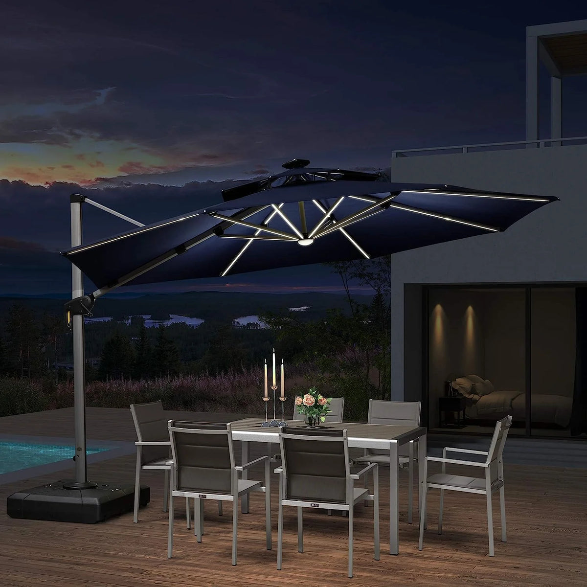 12ft Solar LED Cantilever Patio Umbrella