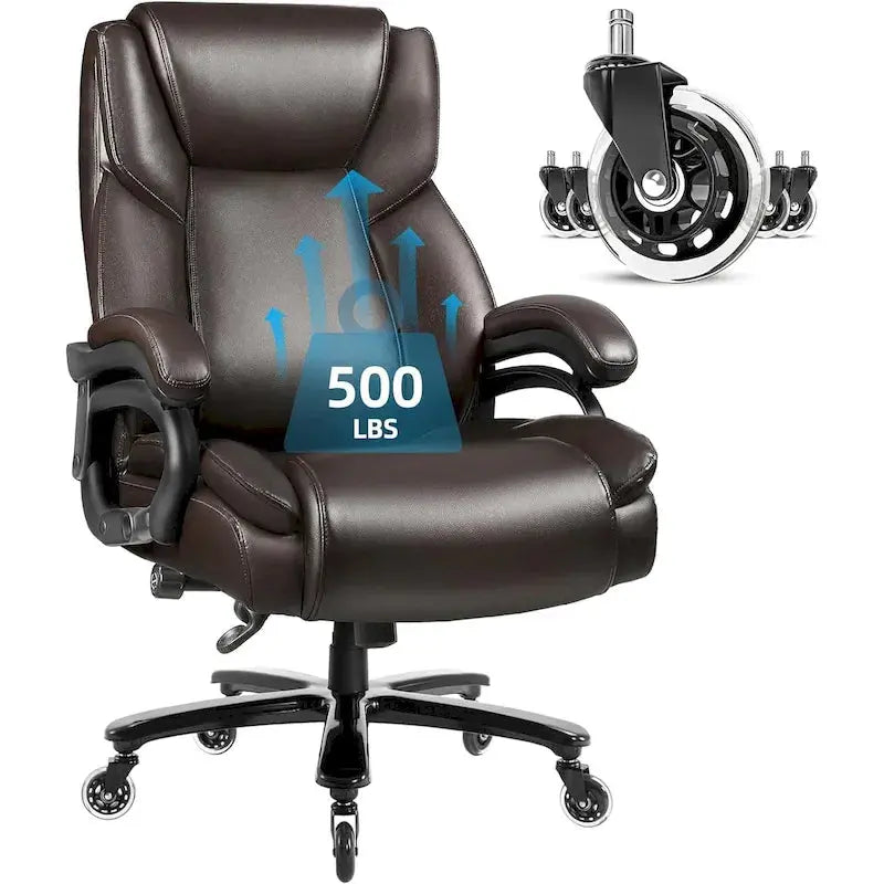 Bossin Big & Tall Executive Office Chair, 500-lb Capacity, PU Leather - Adjustable Lumbar Support