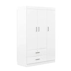 3-Door Wardrobe With Dual Drawers, Shelves And Hanging Rail - 41.3L x 18.5W x 68.2H