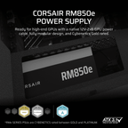 CORSAIR RM850e Fully Modular Low-Noise ATX Power Supply, ATX 3.1 & PCIe 5.1 Compliant, 105°C-Rated Capacitors, Cybenetics Gold Efficiency