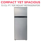 Frigidaire 7.5 Cu. ft. Top Mount Refrigerator, Apartment Size Fridge with Reversible Doors, Platinum