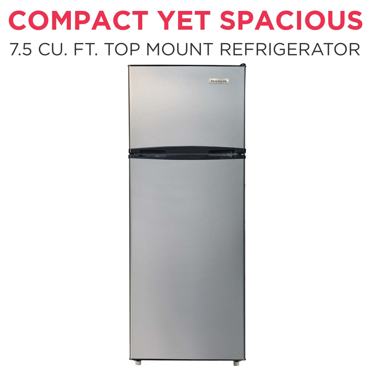 Frigidaire 7.5 Cu. ft. Top Mount Refrigerator, Apartment Size Fridge with Reversible Doors, Platinum