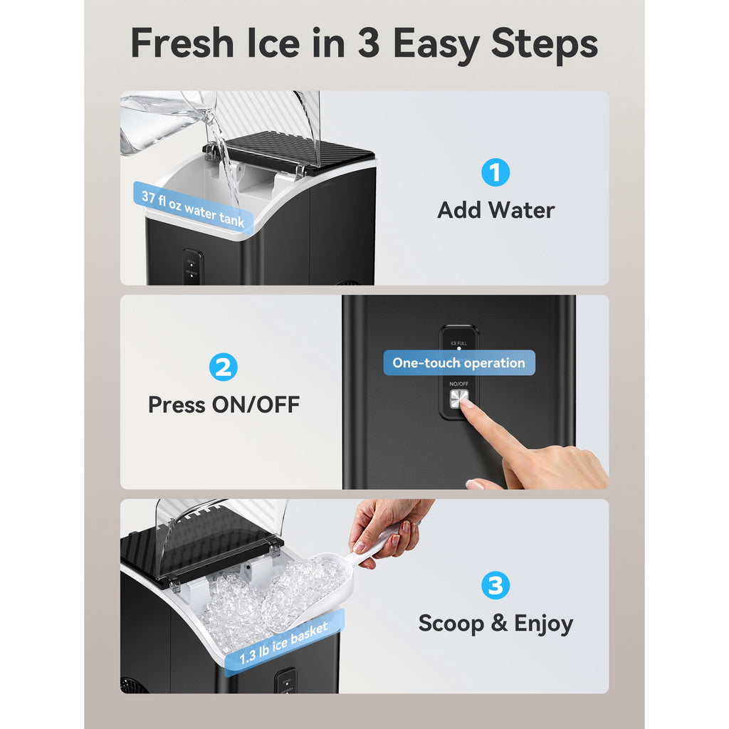 Goosiay Slim Countertop Nugget Ice Maker Machine, 33lb per Day Mini Compact Chewable Pebble Crushed Portable Ice Maker, Black