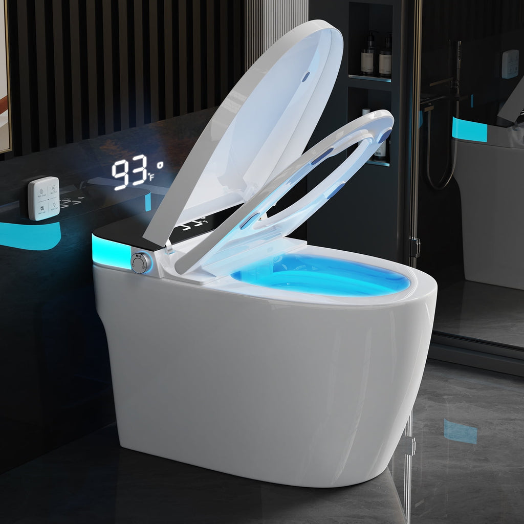 Smart Toilet with Heated Seat & Auto Flushing, Slow Close, Night Light, Remote Control, Water-Saving Siphon Dual Flush, Emergency Flush, UL Certified