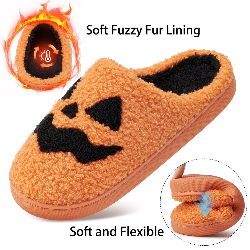 Ecetana Halloween Slippers for Women Holiday Fluffy Warm Fleece Slippers Indoor Bedroom House Shoes