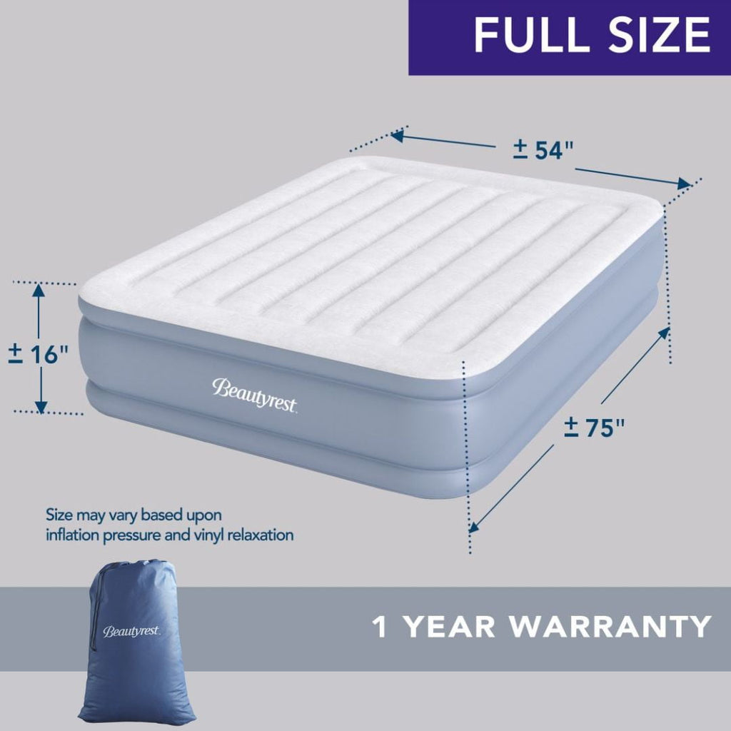 Beautyrest Hi Loft 16" Full Size Air Mattress with External Pump - Blow up Air Bed 1-Year
