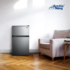 Arctic King Two-Door Mini Fridge With Freezer, 3.2 Cu. Ft., Stainless Steel