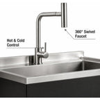 Commercial Stainless Steel Utility Sink, Heavy-Duty Freestanding Basin with Pull-Down Faucet for Garage Laundry Workshop, Silver/Black