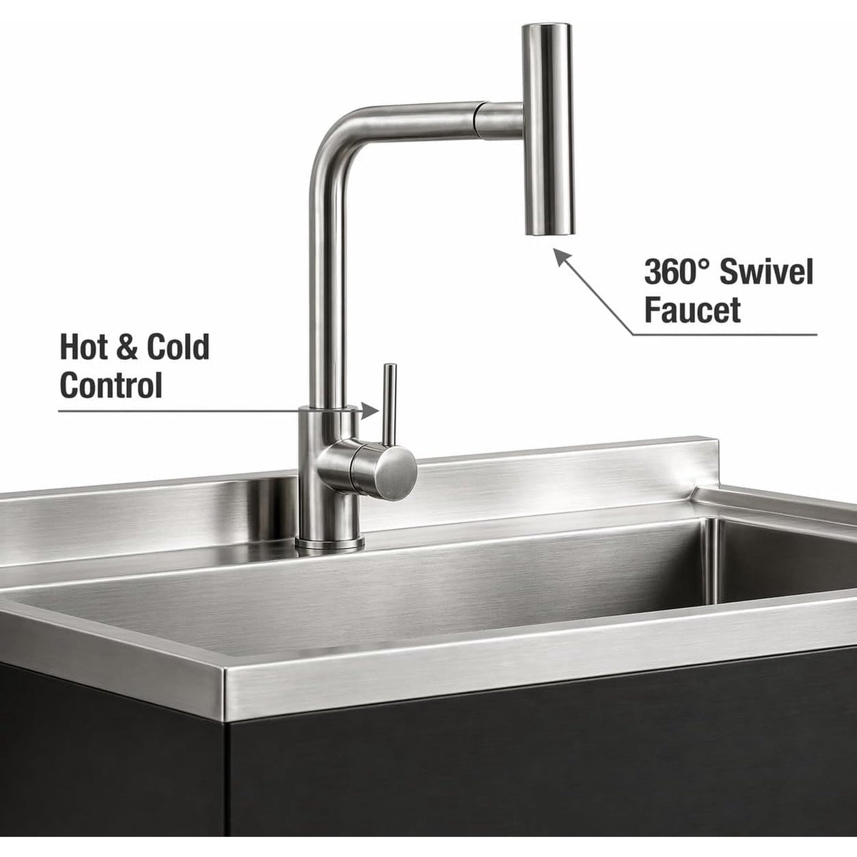 Commercial Stainless Steel Utility Sink, Heavy-Duty Freestanding Basin with Pull-Down Faucet for Garage Laundry Workshop, Silver/Black