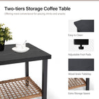 LAUSAINT HOME 3 Pieces Patio Outdoor Conversation Set with 2-Tier Coffee Table, PE Wicker Rocking Chairs with Beige Cushions