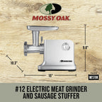 Mossy Oak #12 Electric Meat Grinder & Sausage Stuffer with 2 Stainless Steel Grinding Plates, 700 Watts