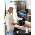 Goosiay Slim Countertop Nugget Ice Maker Machine, 33lb per Day Mini Compact Chewable Pebble Crushed Portable Ice Maker, Black