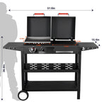 Frizi Charcoal and Gas Grill Combo with Black Dual Lids, Dual Fuel Propane Gas Grill with 2 Side Shelves for Outdoor Backyard Barbecue Cooking