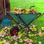 Pure Garden Folding Wheelbarrow with 80lb Capacity and Storage Pouches