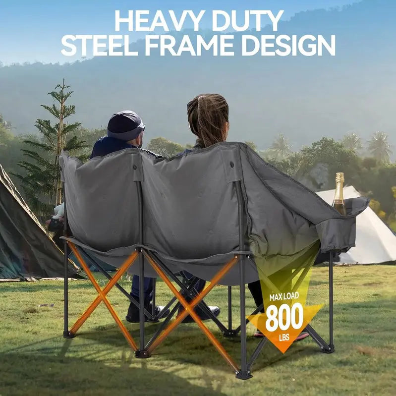 Double-Person Padded Folding Camping Loveseat Chair, 21in D x 30in W x 36in H, 800 LB Capacity