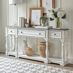 Magnolia Manor Hall Console Table, 72 in, Antique White And Weathered Bark Finish