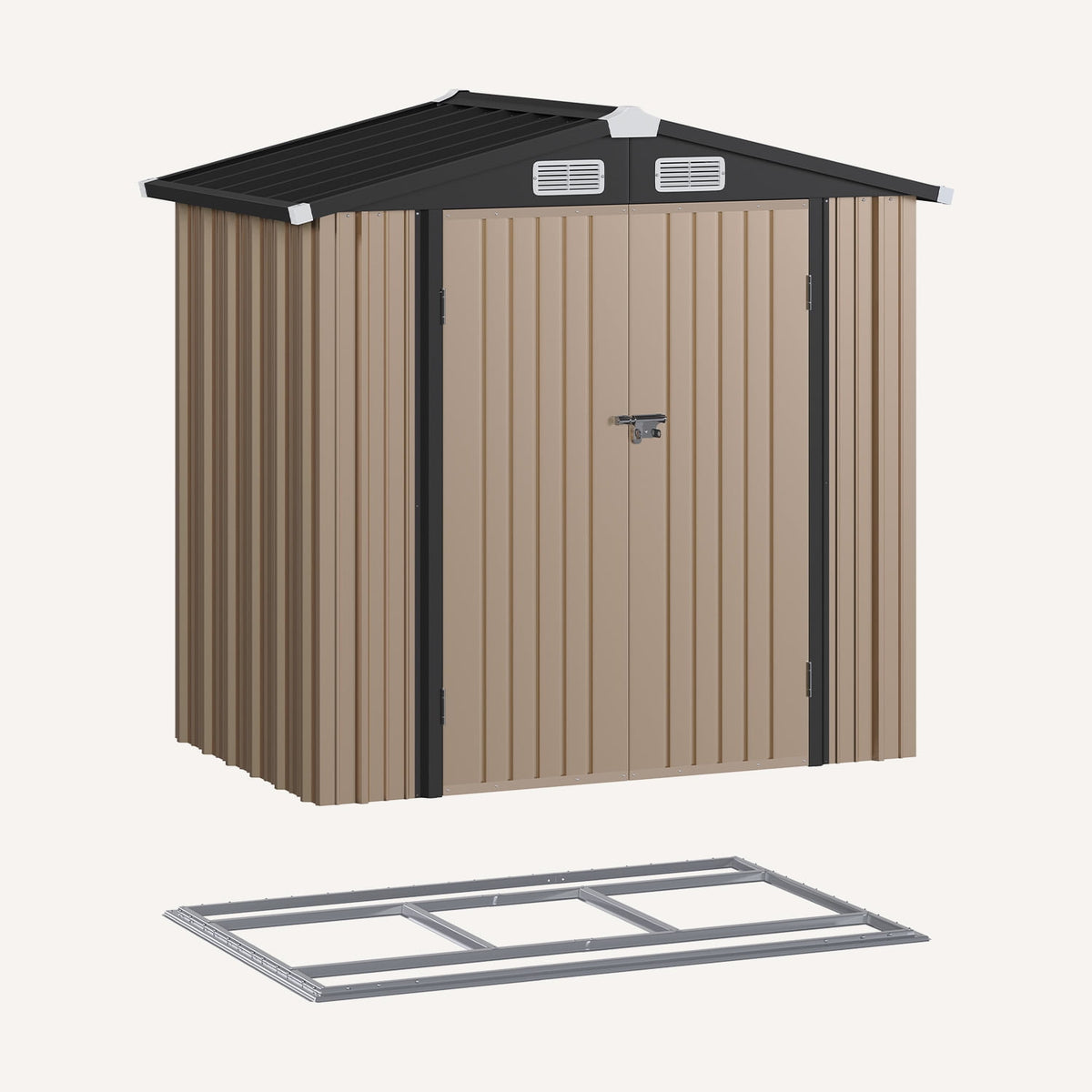 BaPiPro 6.2x4 FT Outdoor Storage Shed with Integrated Base - Heavy-Duty Metal Garden Tool Shed with Vents & Secure Locking Doors, Stable Frame