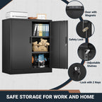 BESFUR Metal Storage Cabinet with Doors and Shelves, for Home, Office, Garage - Black