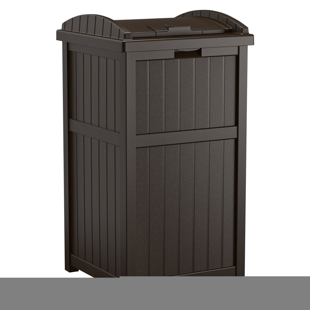 Suncast Trash Hideaway Outdoor Patio Trash Can Bin, 33 Gallon, 1 Java and 1 Taupe