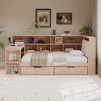 Ivery Furniture L-Shaped Upholstered Daybed With Desk, Bookcase, LED Headboard And Storage