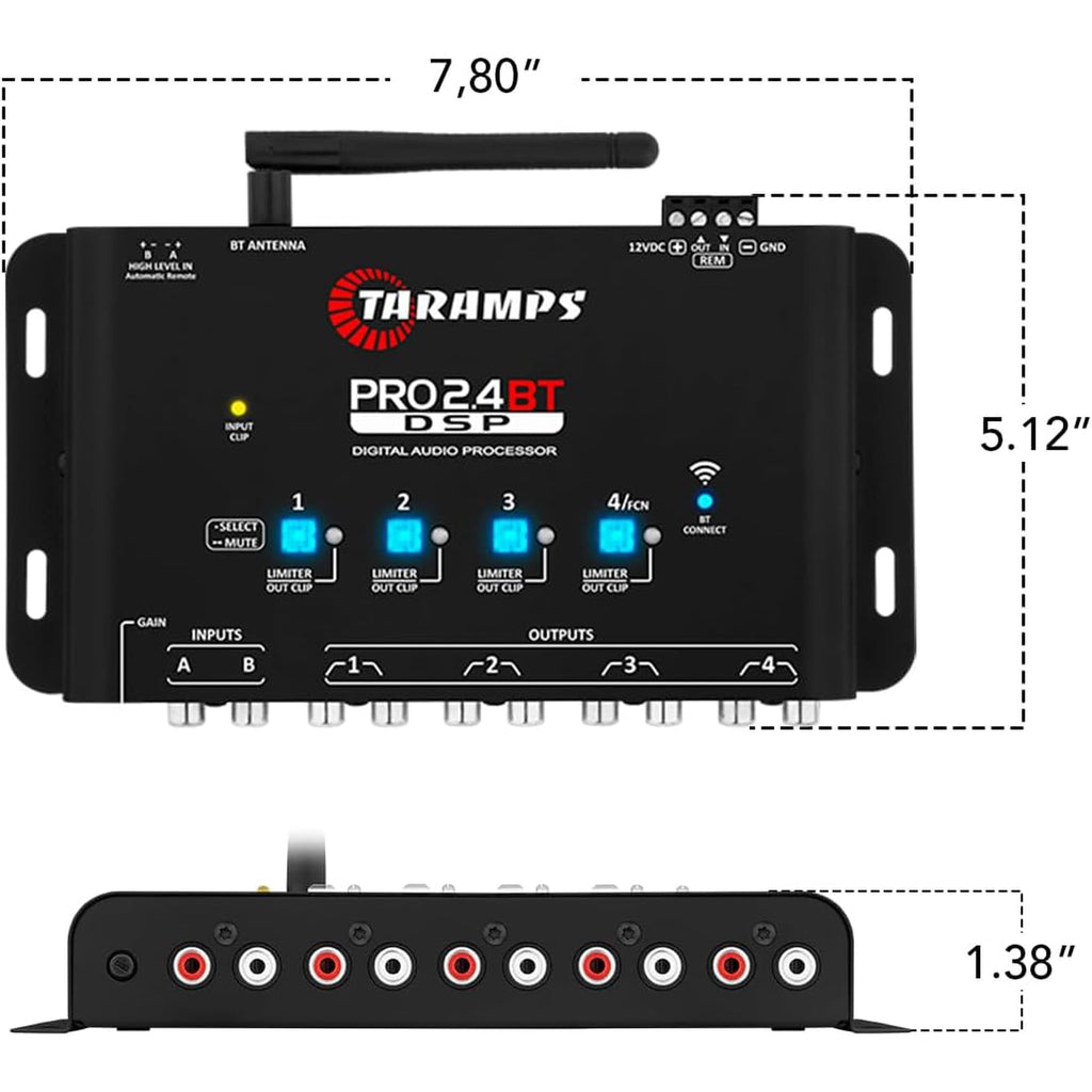 Taramps Pro 2.4 BT Bluetooth DSP Crossover Full, Digital Signal Processor, Car Audio Equalizer with App, Gain up to 9V, 15 Band Graphic Equalization