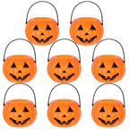 8-Pack Plastic Pumpkin Candy Buckets - Halloween Trick or Treat Pails for Kids, Orange Party Decorations, Durable Candy Holders for Children