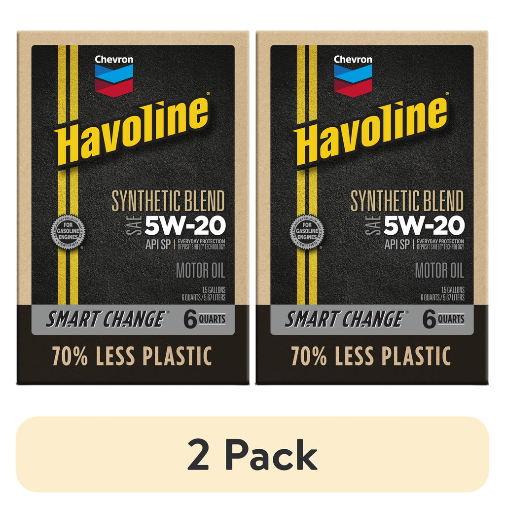 2 pack) Chevron Havoline Synthetic Blend Motor Oil 5W-20, 6 Quart, Smart Change Box