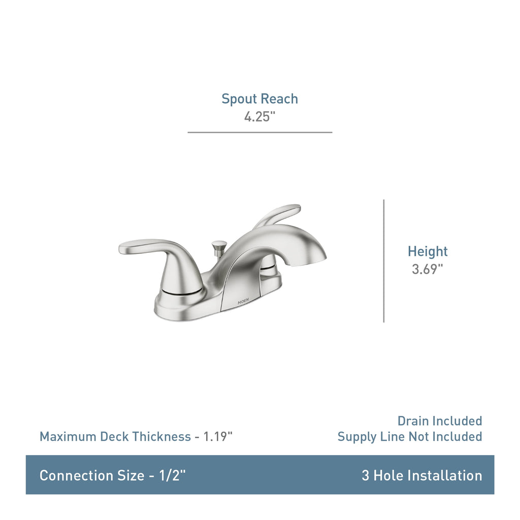 Moen Adler Two-Handle 4" Centerset Spot Resist Brushed Nickel Bathroom Faucet