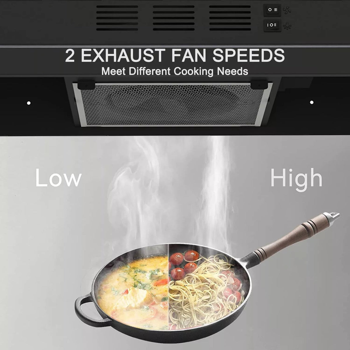 SNDOAS 30 inch Under Cabinet Range Hood Kitchen Cooking Vent 230CFM with Led Light Convertible,Black