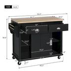 Rubberwood Kitchen Island Cart With Drop-Leaf Countertop, Concealed Barn Door Storage And 4 Locking Casters - 52.2 x 30.5 x 36.6 Inches