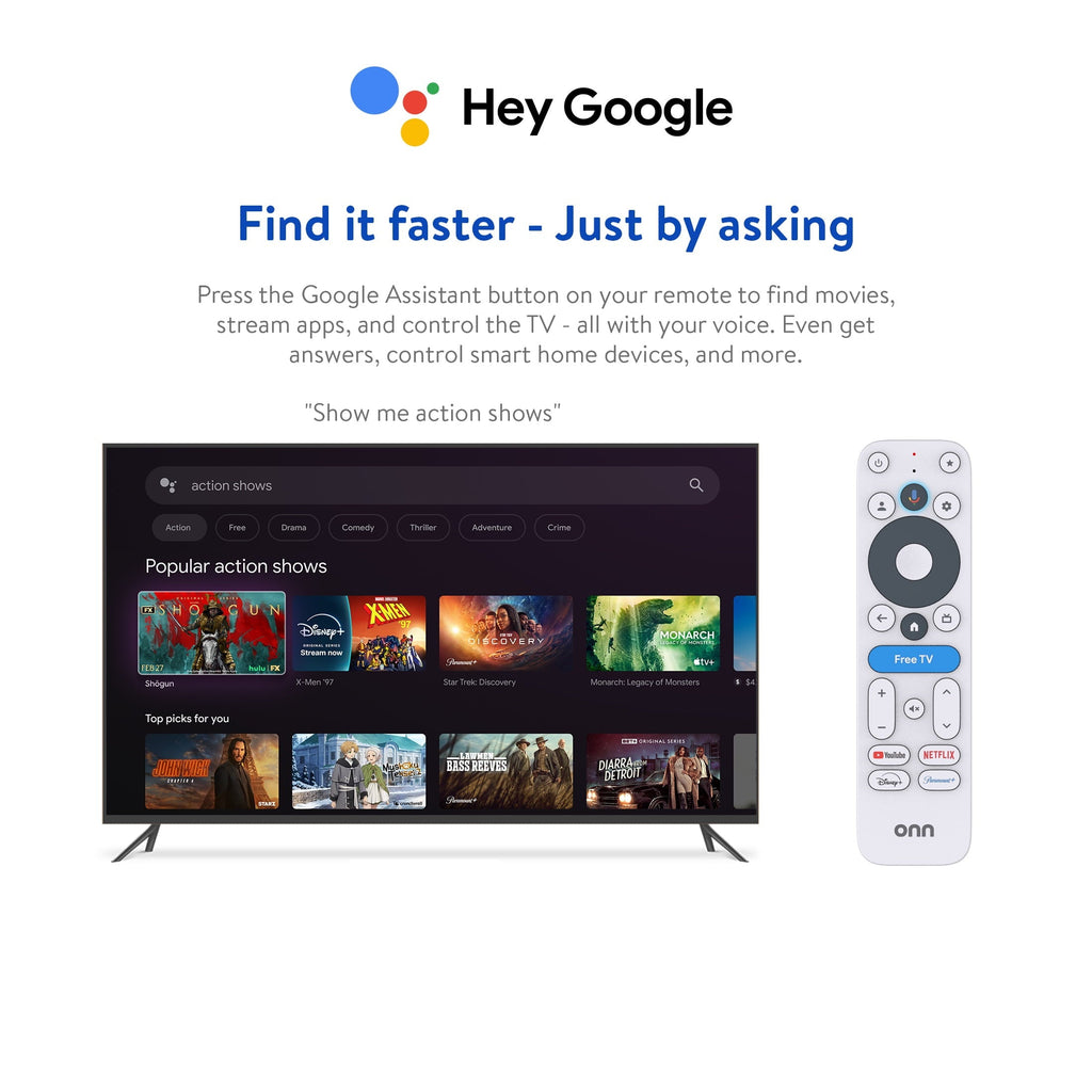 onn 4K Plus Streaming Device, Google TV - Ultra-fast Streaming, Stunning 4K UHD, 16GB Storage, 2GB RAM, Dolby Vision & Atmos, Remote with Voice