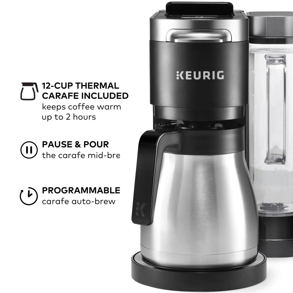 Keurig Single Serve & Carafe Coffee Maker, 60 oz Water Reservoir, 12-Cup Thermal Carafe - K-Duo Plus