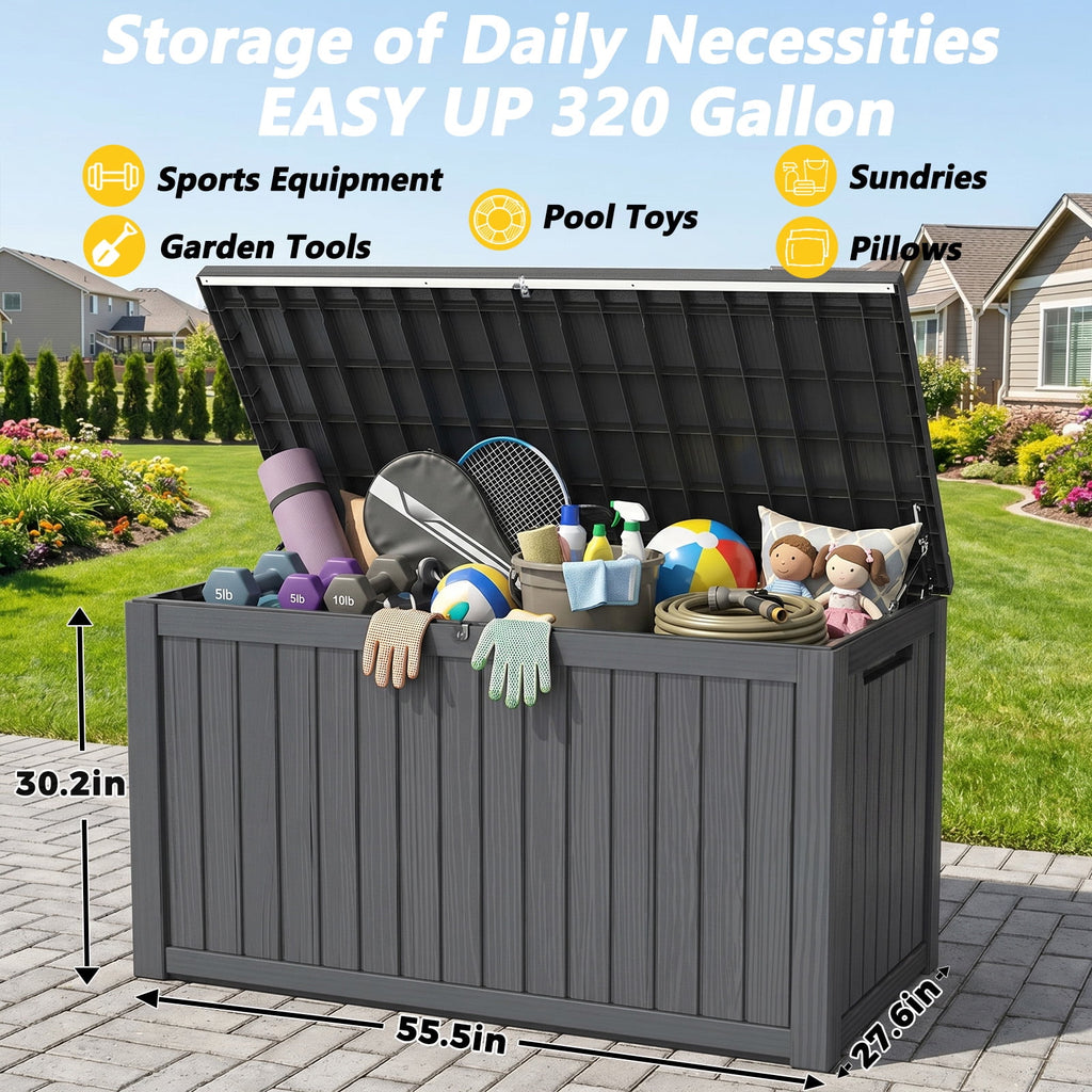 Kdymod Deck Box Outdoor Storage 200 Gallon,Resin Deck Boxes Outdoor Waterproof UV Resistant with Hundles,Outside Lockable Toy Storage for Pool ,Patio