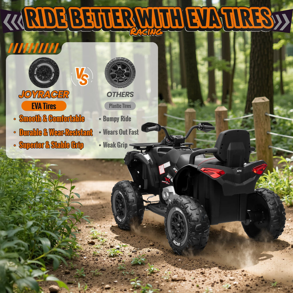 Joyracer ATV for Kids, 24 Volt Ride on Toys, 800W 4 Wheeler with 2 XL Seater, EVA Tires Power Car Wheels with Remote, Knee Pad, Music, Bluetooth, USB