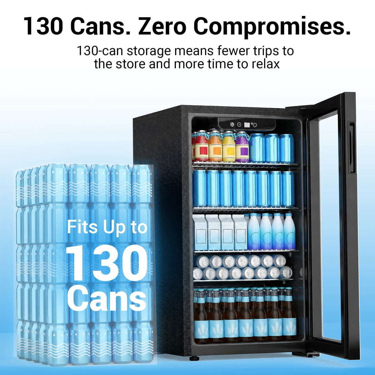 Snowyermine 130 Can Beverage Refrigerator and Cooler with Glass Door for Home, 17.3 in W, 31.5 in H, Black