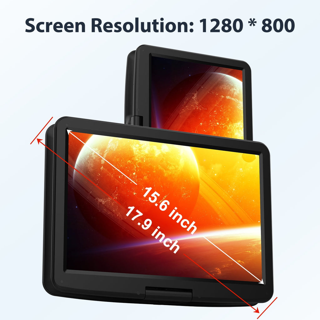 17.9" Portable DVD Player-With 15.6" HD Swivel Screen,, 6 Hours Rechargeable Battery, Support CD/DVD/USB/SD Card/Sync TV，Car Charger