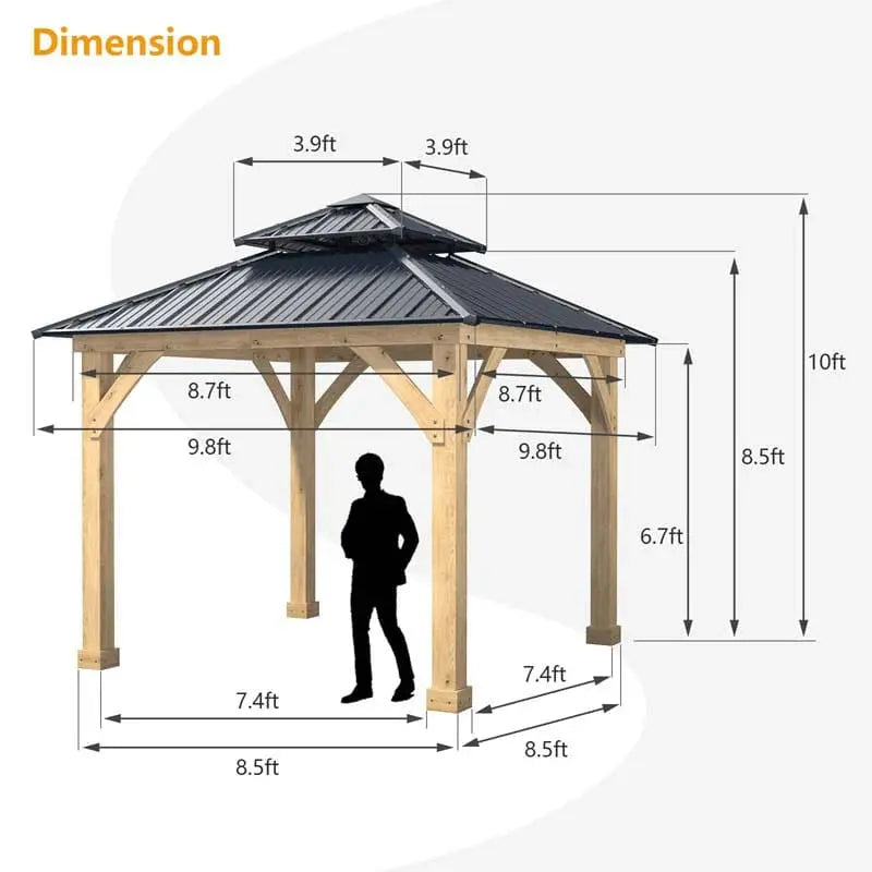 Hardtop Patio Gazebo, 10 x 10 FT, Gray, Wood And Steel