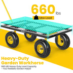GVDV Heavy Duty Steel Garden Cart with Liner, 40" x 20", 660lbs Capacity, 10" Wheel, Utility Cart for Yard Work Hauling and Outdoor Use, Black/Yellow