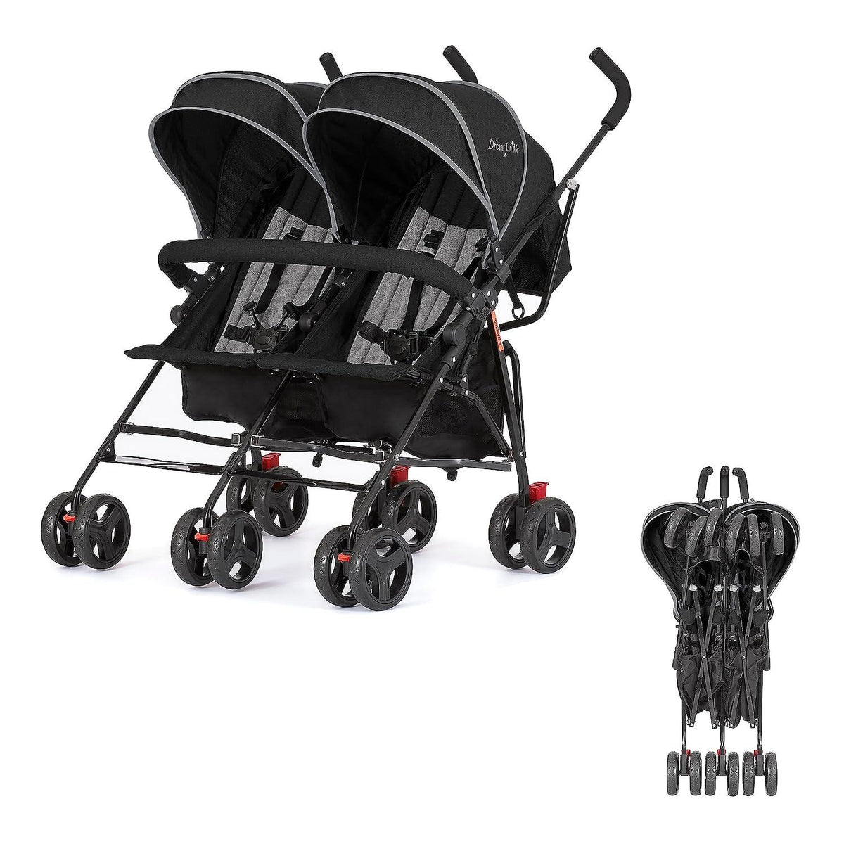 Dream On Me Volgo Twin Umbrella Stroller, Black - 446-BLK