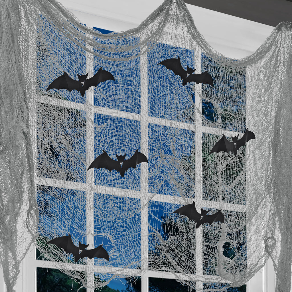 Creepy Gauze Fabric with Bats, Gray, 29.5" x 118", Halloween by Way To Celebrate